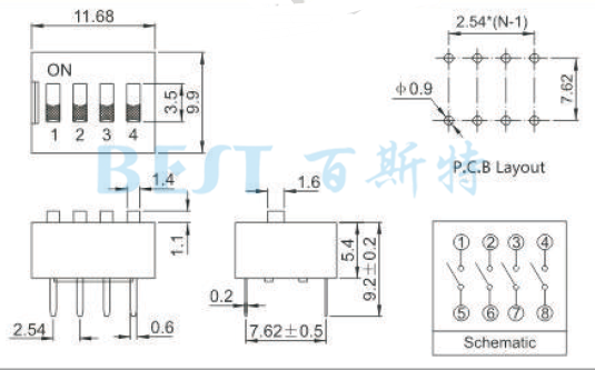 編碼開關(guān)DIP-X參考圖紙 編碼開關(guān)DIP-X參考圖紙